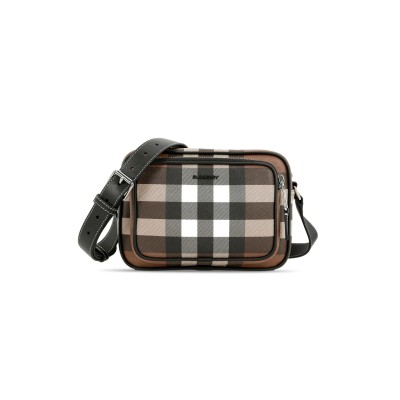 BURBERRY CHECK-PRINT CROSSBODY BAG IN BROWN 80491451 (22.5*14.5*8.2cm)